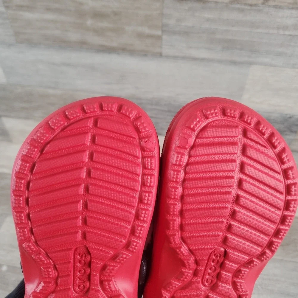 Crocs Classic Lined Santa Kids Clogs Sz 8 C8 Red Rubber Slip-On Slingback Shoes